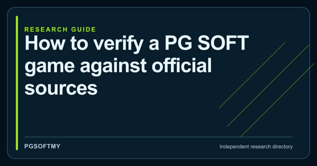 Editorial cover for How to verify a PG SOFT game against official sources: title typography and abstract research graphic
